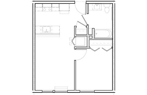 a floor plan of a small house with a bedroom and a living room